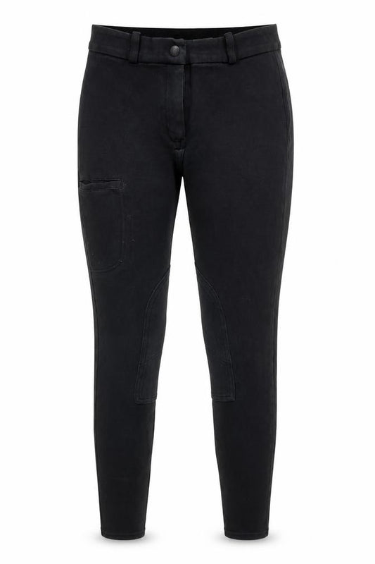 Front view of Foyganza women’s black compression leggings, size L, 24-inch leg