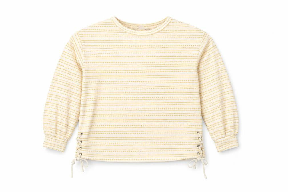 Front view of Matalan women’s yellow striped jumper, size UK 12