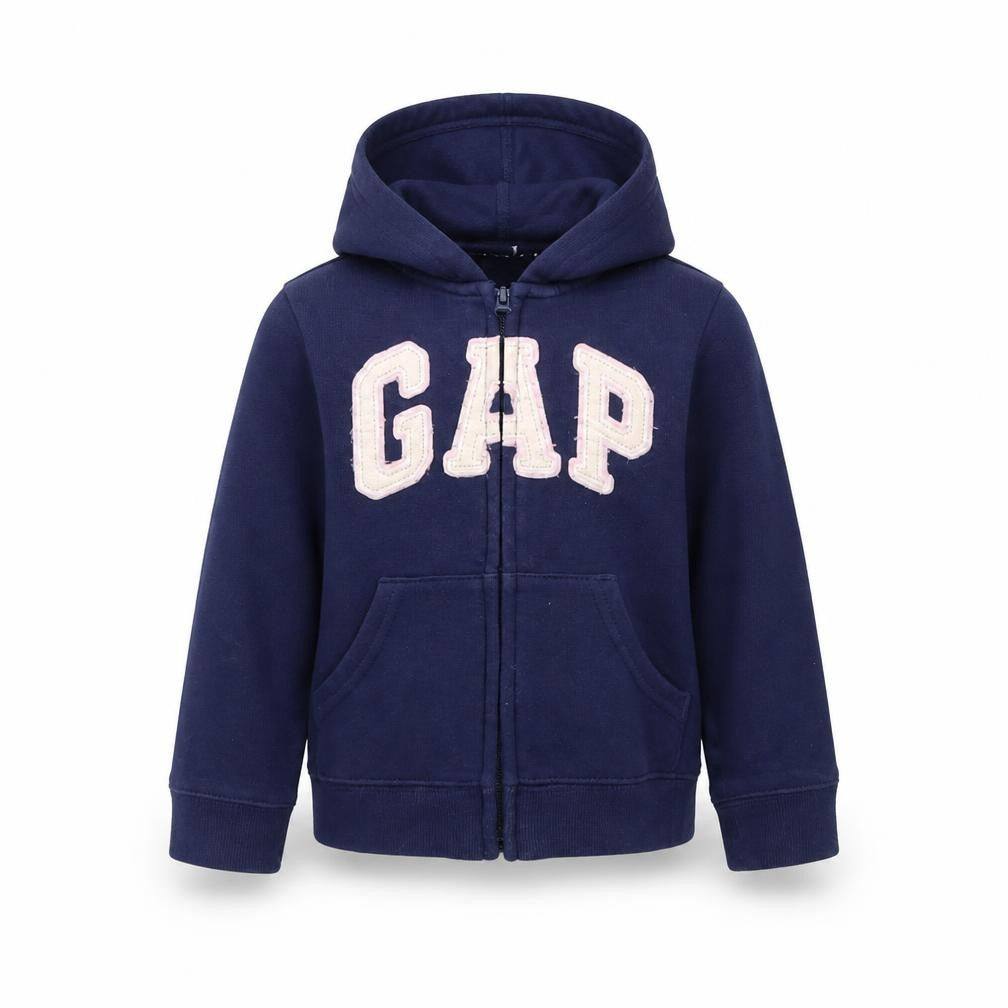 Front view of Gap girls’ blue full zip jumper, size 2, years