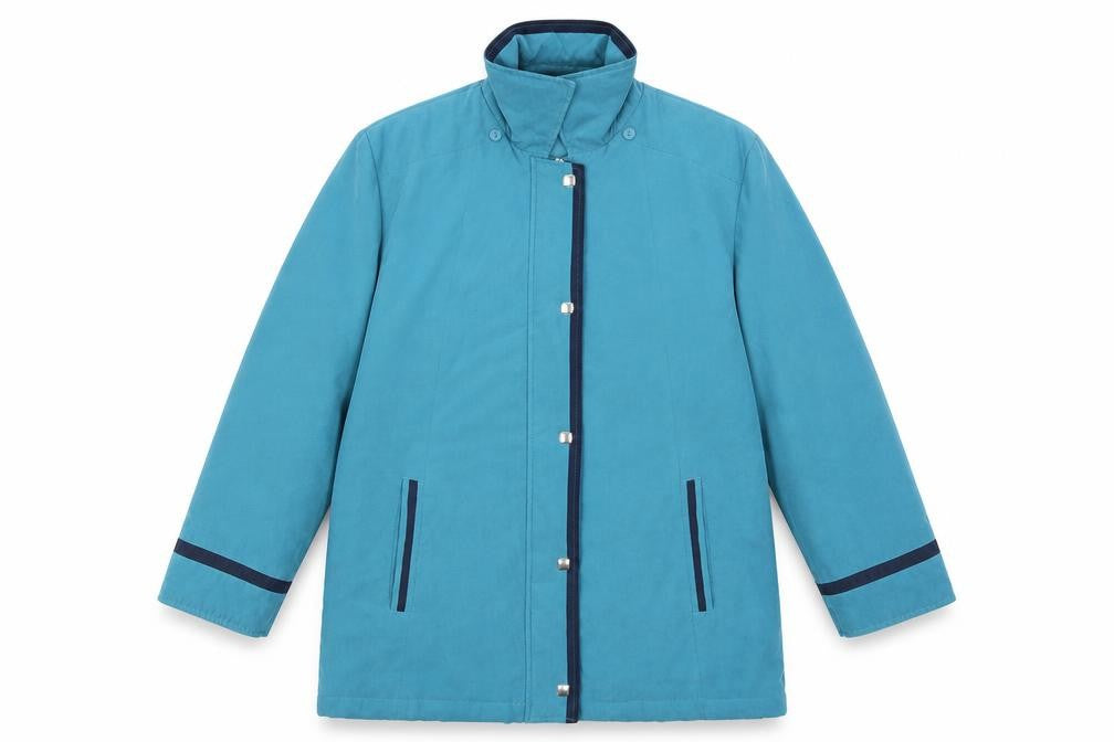 Front view of ELEGANCE women’s blue jacket coat, size UK 14