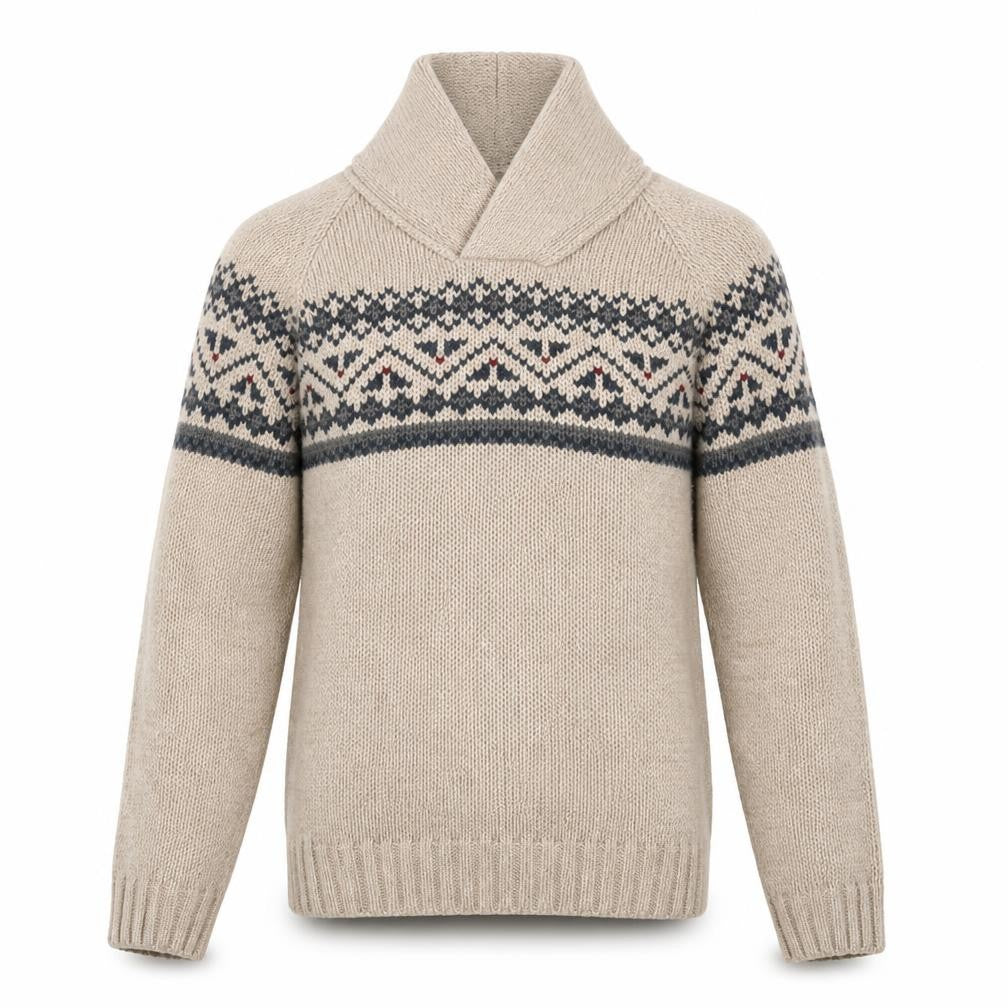 Front view of TEX men’s beige argyle/diamond pullover sweatshirt, size S