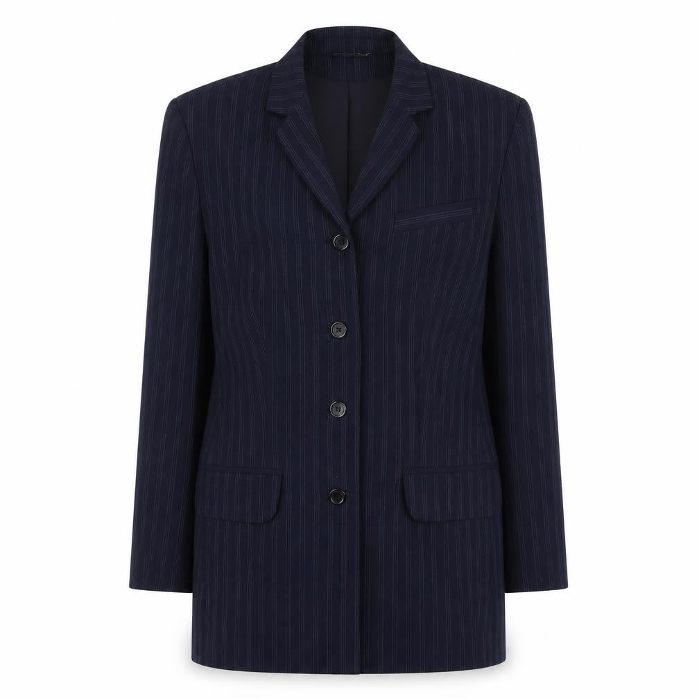 Front view of George women’s blue striped jacket blazer, size UK 12