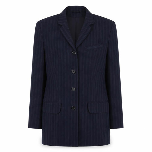 Front view of George women’s blue striped jacket blazer, size UK 12