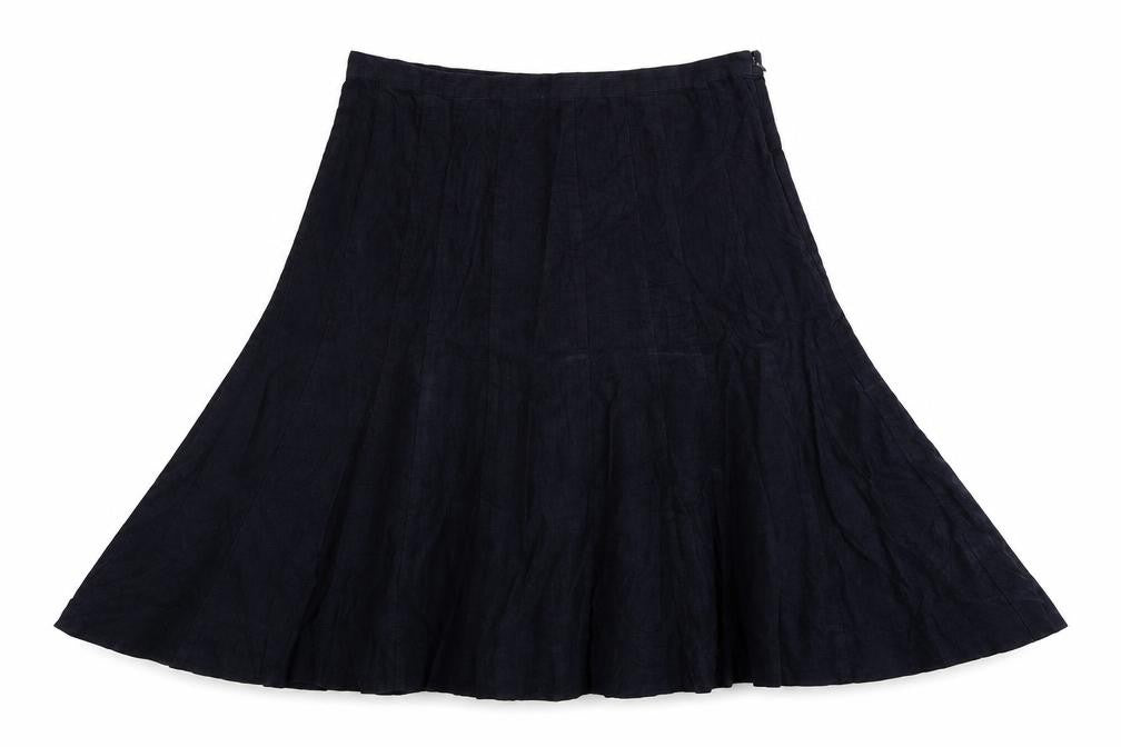 Front view of keu women’s blue a-line skirt, size UK 12