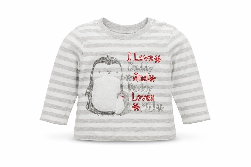 Front view of F&F boys’ grey striped jumper, size 3-6, months