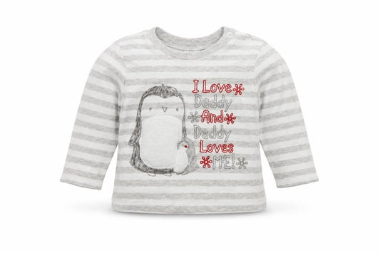 Front view of F&F boys’ grey striped jumper, size 3-6, months