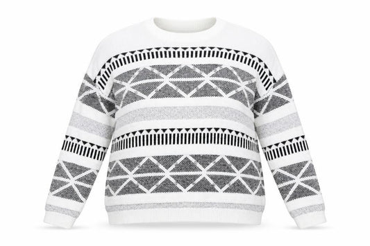 Front view of F&F women’s white geometric jumper, size UK 14