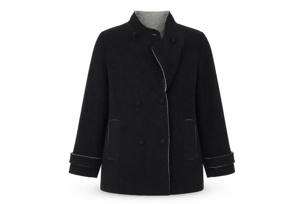 Front view of Preworn women’s grey trench coat coat, size UK 16