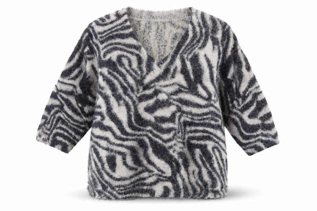 Front view of Wallis women’s grey animal print jumper, size M