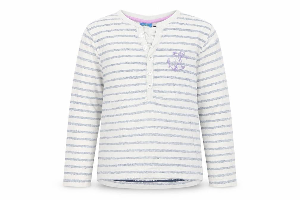 Front view of Emma Bunton girls’ grey striped basic blouse, size 6, years