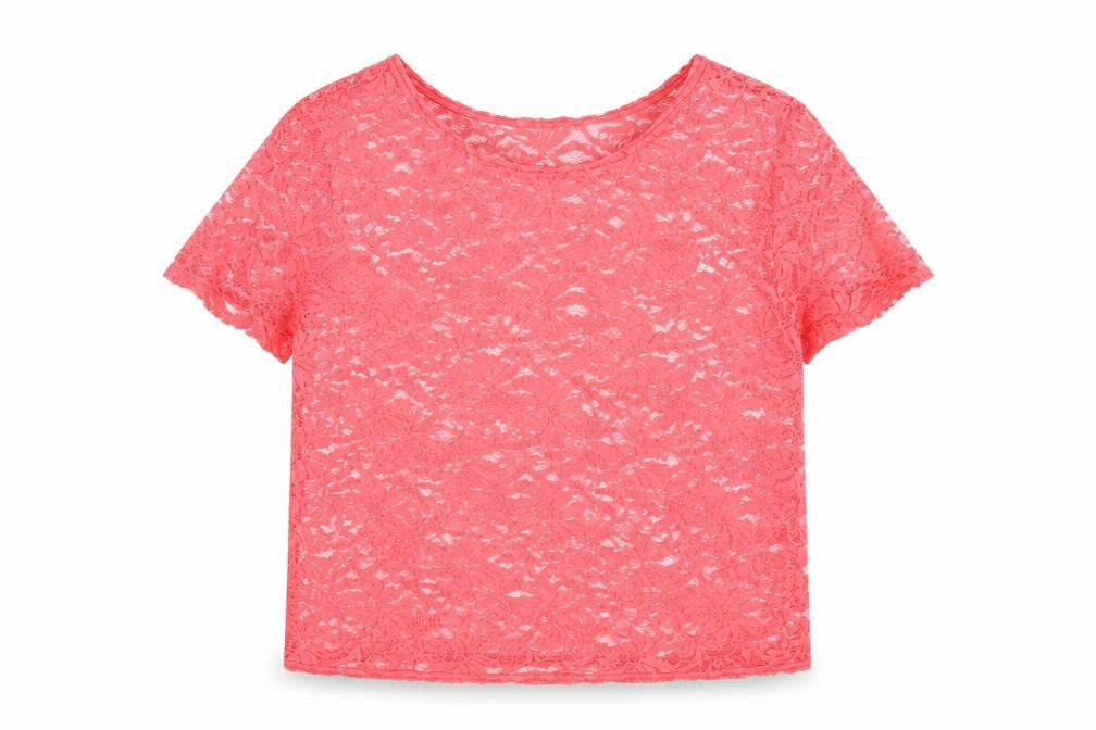 Front view of Preworn women’s pink mesh basic t-shirt, size UK 14