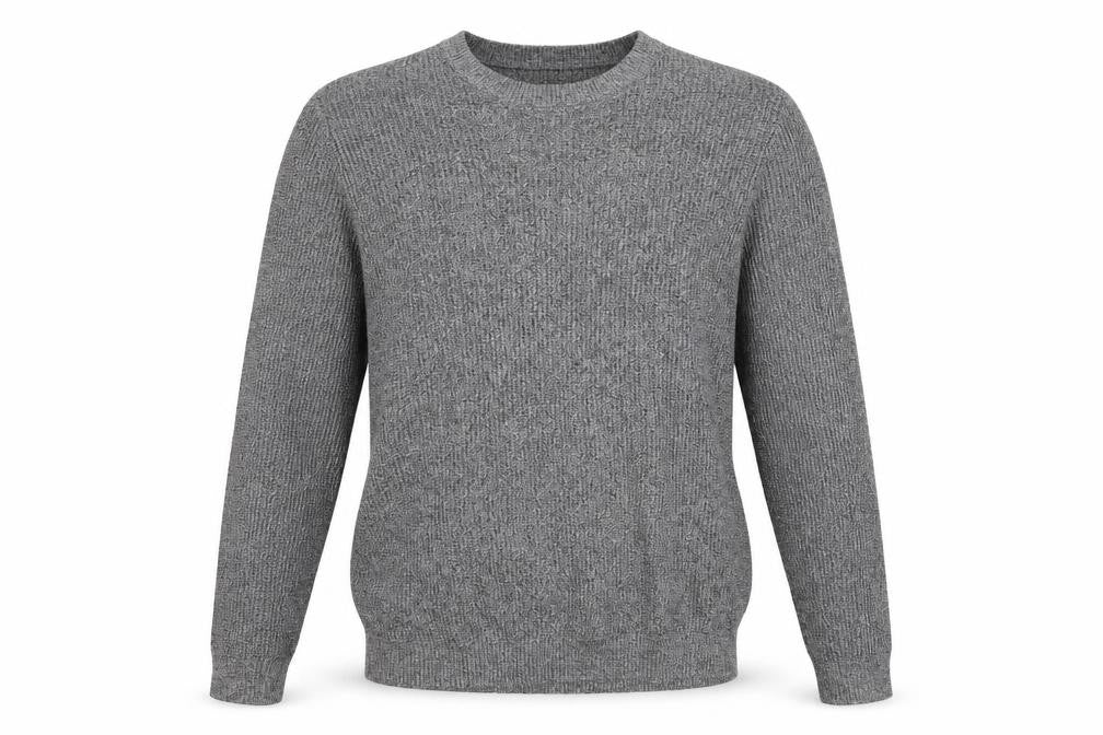 Front view of H&M men’s grey pullover sweatshirt, size L