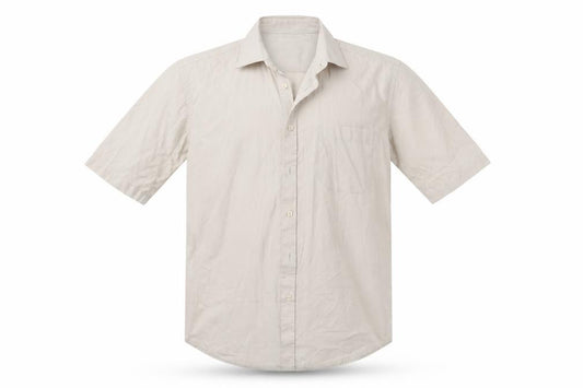 Front view of Burton men’s beige button-up, size 16