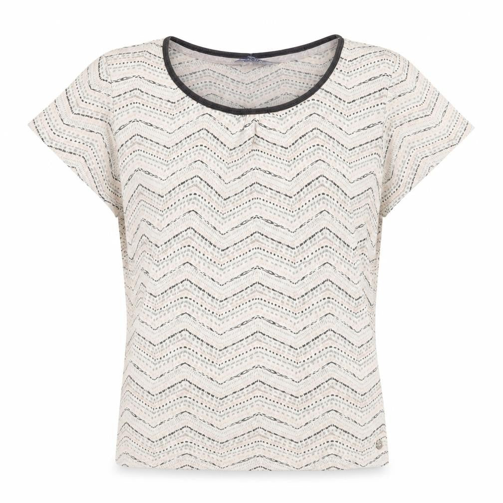 Front view of Debenhams women’s beige geometric basic t-shirt, size UK 12