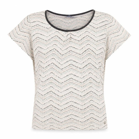 Front view of Debenhams women’s beige geometric basic t-shirt, size UK 12