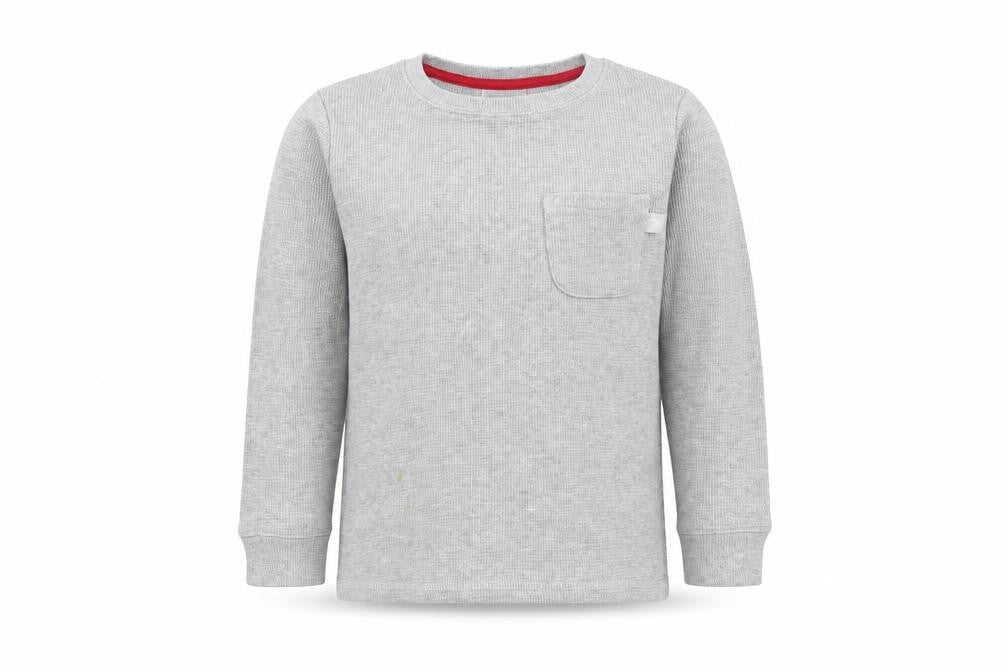 Front view of Loinge boys’ grey henley jumper, size 7-8, years
