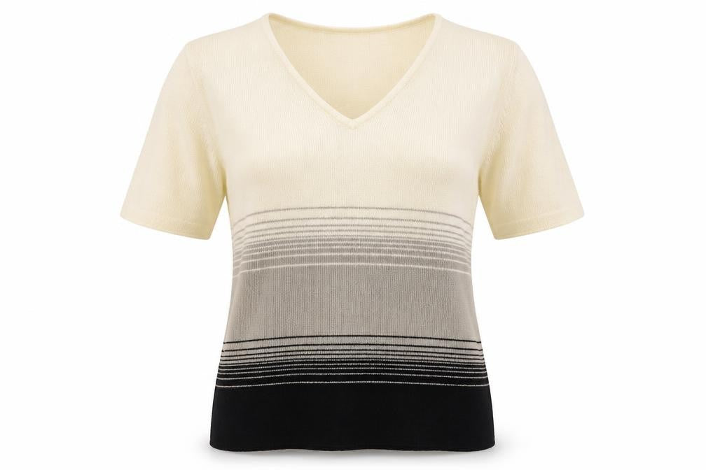 Front view of Berkertex women’s beige striped jumper, size UK 12