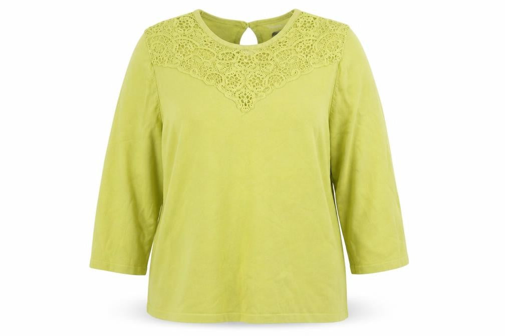 Front view of Bonmarché women’s green jumper, size UK 18