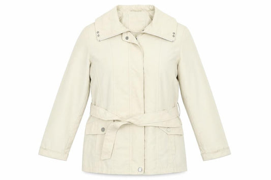 Front view of Bonmarché women’s beige jacket, size UK 12