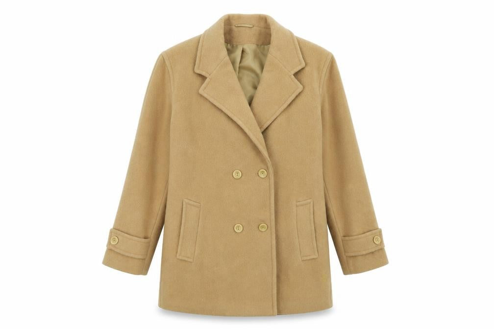 Front view of Preworn women’s brown overcoat coat, size UK 16