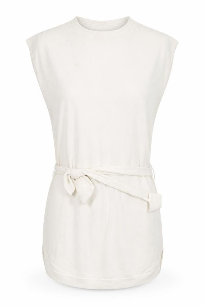 Front view of Warehouse women’s ivory tunic jumper, size UK 10