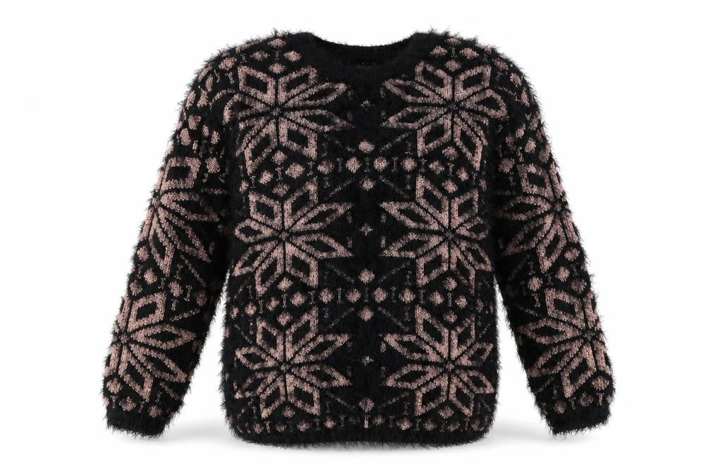 Front view of Atmosphere women’s black floral jumper, size UK 14