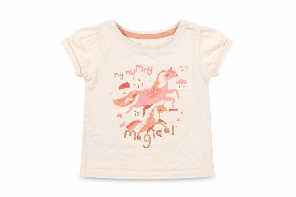 Front view of Nutmeg Baby Pink Basic T-Shirt, size 12-18, Months - Unicorn