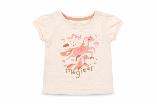 Front view of Nutmeg Baby Pink Basic T-Shirt, size 12-18, Months - Unicorn