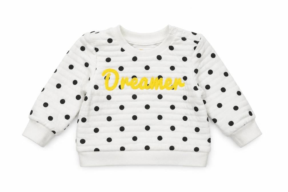 Front view of Primark Baby White Polka Dot jumper, size 3-6, Months