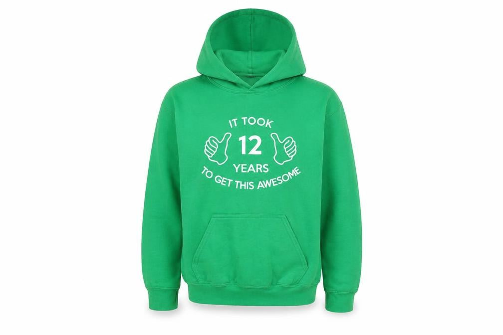 Front view of Gilden girls’ green pullover hoodie, size 12, years