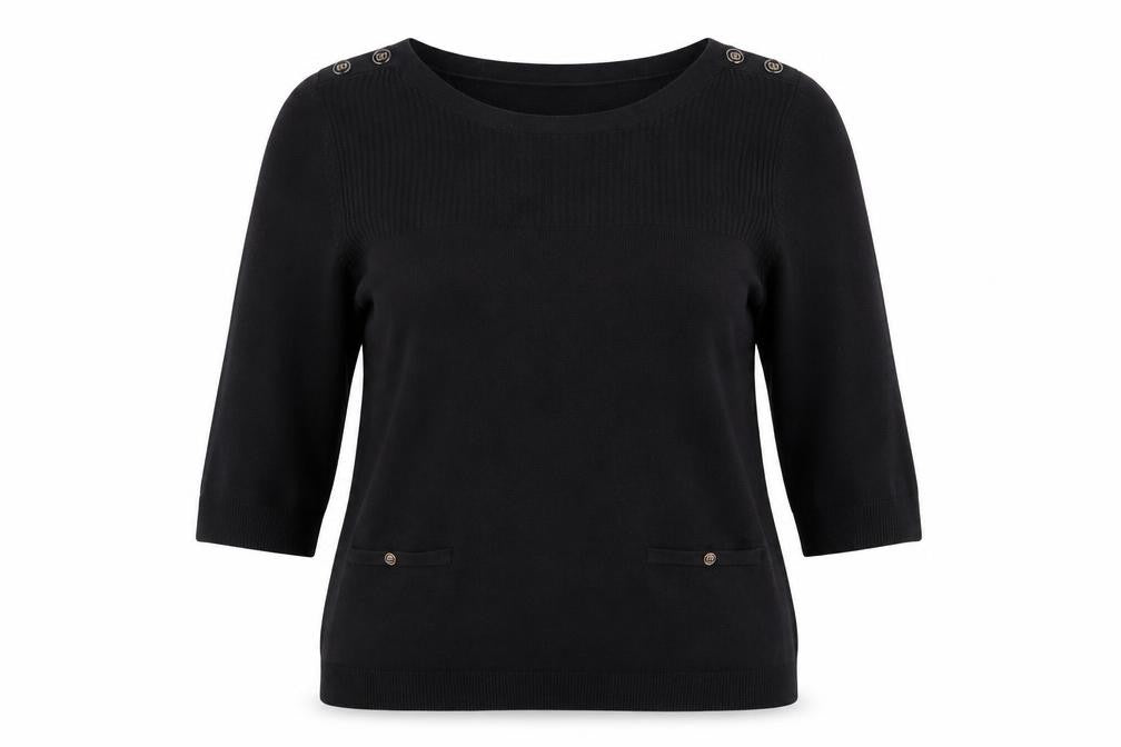 Front view of BHS women’s black jumper, size UK 2