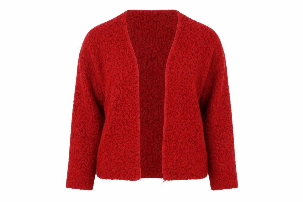 Front view of New Look women’s red full zip jumper, size M
