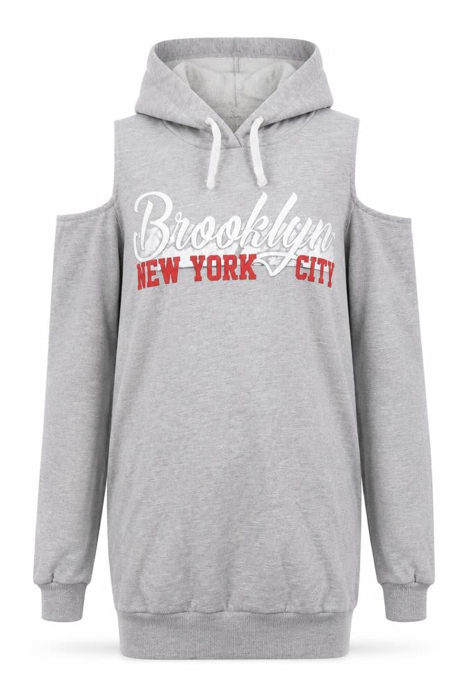 Front view of Select girls’ grey pullover hoodie, size 12-13, years - open shoulders