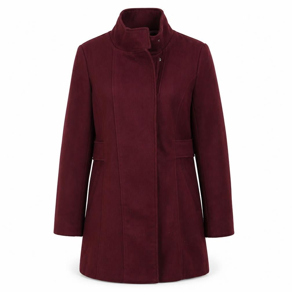 Front view of Atmosphere women’s purple overcoat coat, size UK 10