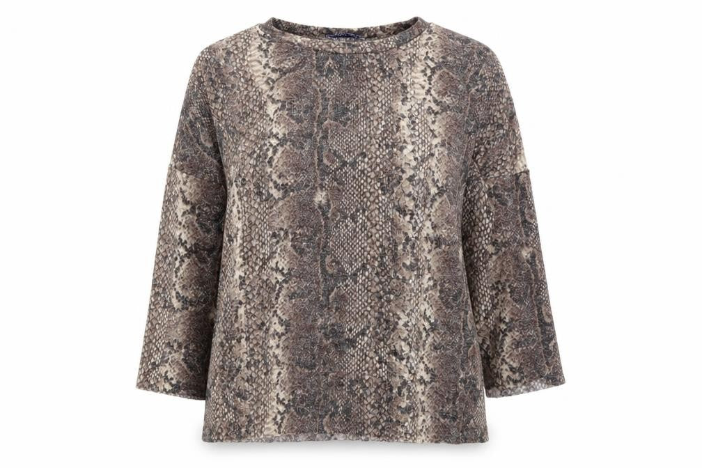 Front view of Zara women’s brown animal print basic t-shirt, size S