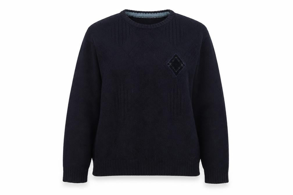 Front view of Original Savanti women’s blue knit jumper, size L
