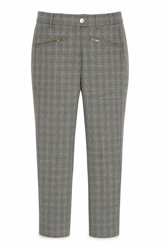 Front view of Next women’s blue check dress pants trousers, size UK 12, 27-inch leg