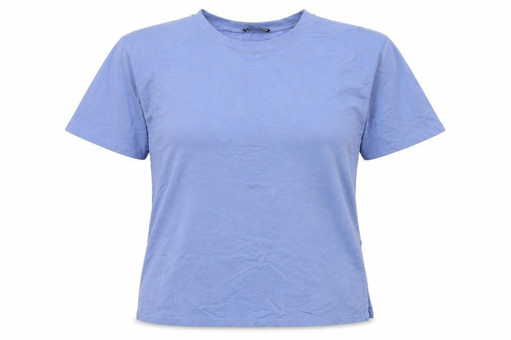 Front view of jyy london women’s blue colourblock basic t-shirt, size L