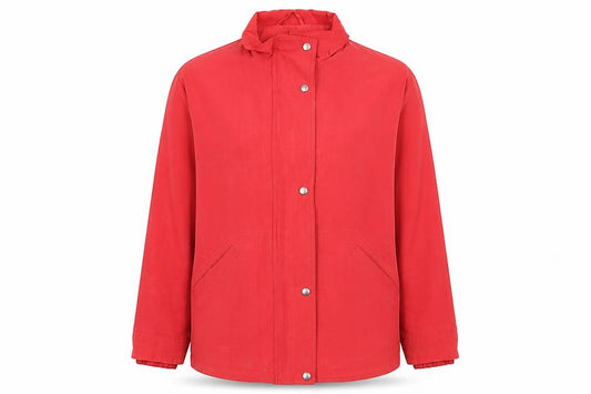Front view of Essentials outwear women’s red jacket coat, size UK 14