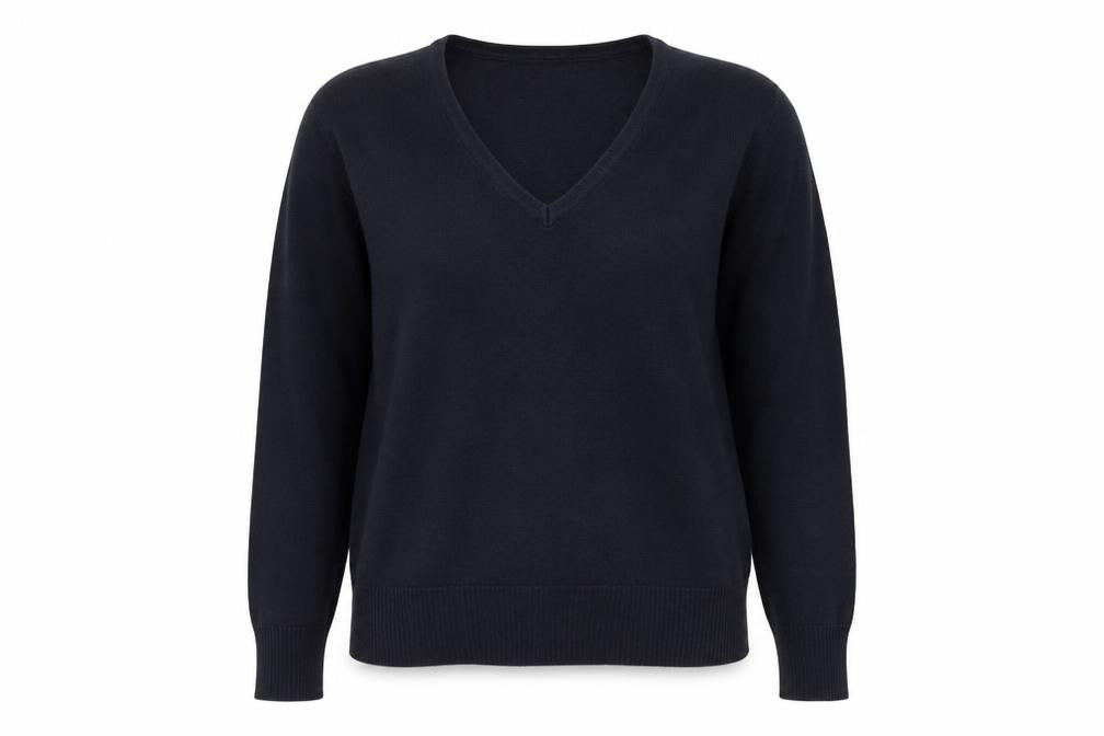Front view of RUSSELL COLLECTION women’s blue jumper, size S