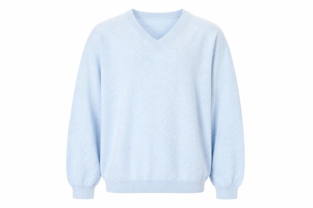Front view of Marks & Spencer men’s blue pullover sweatshirt, size XL