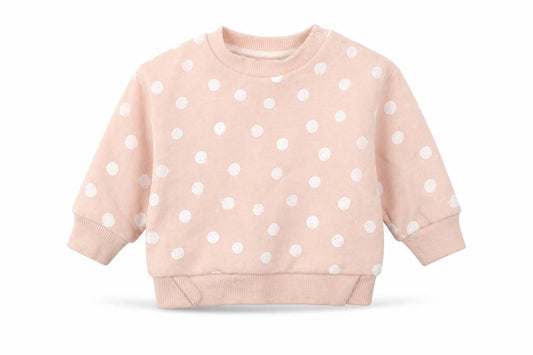Front view of Nutmeg Pink Polka Dot jumper, size 0-3, Months