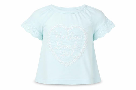 Front view of F&F girls’ blue floral basic t-shirt, size 0-3, months