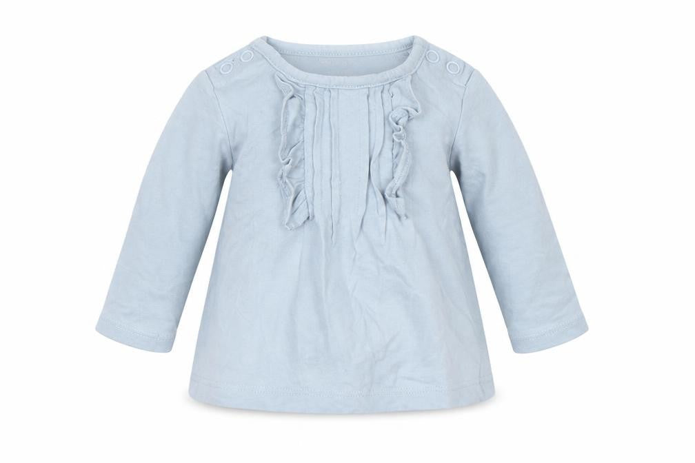 Front view of Tu girls’ blue basic t-shirt, size 0-3, months