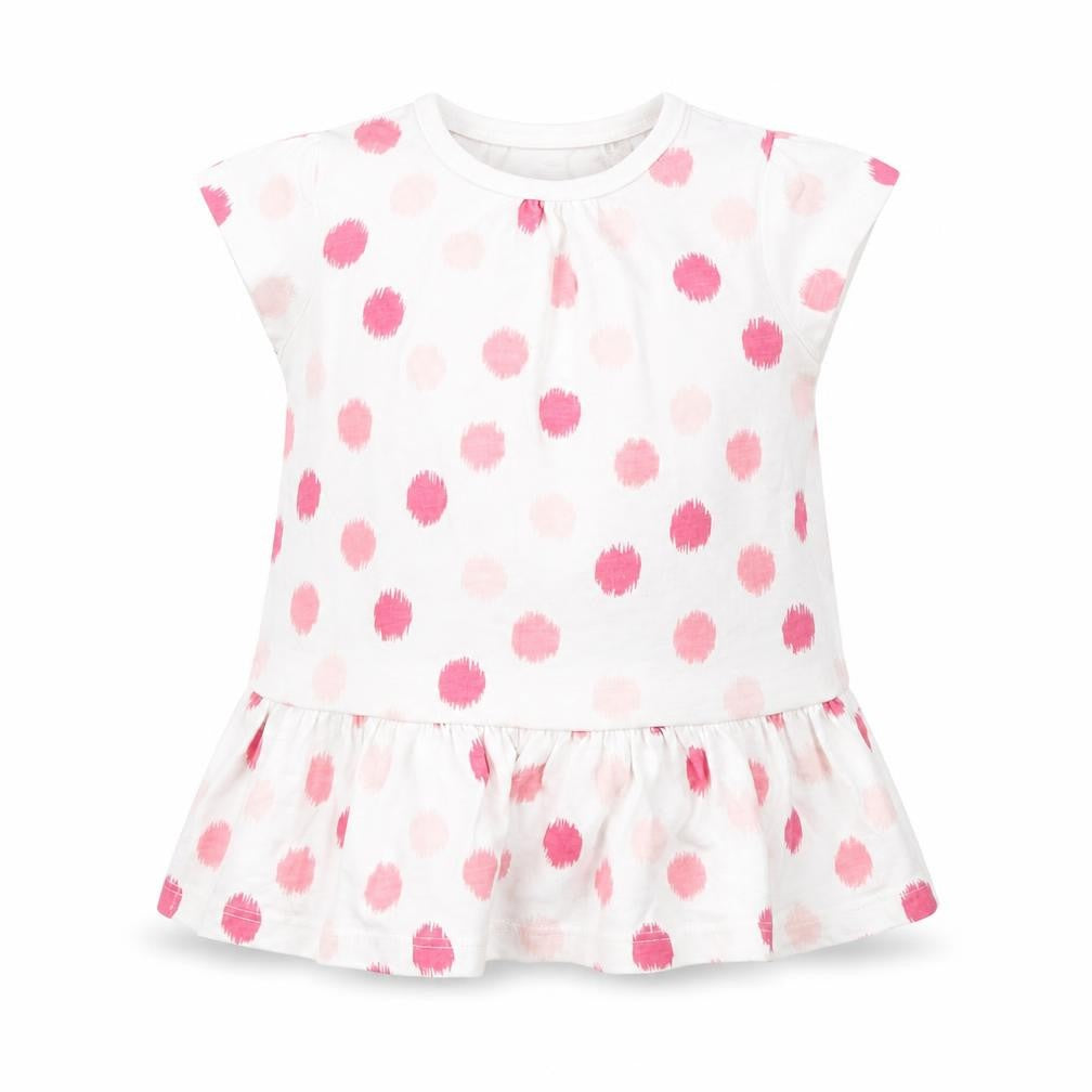 Front view of F&F girls’ white polka dot basic t-shirt, size 0-3, months