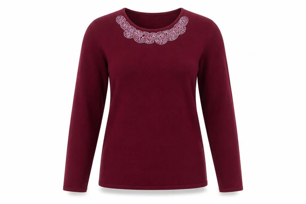 Cashmasoft Womens Purple  Knit Pullover Jumper Size M  - beaded neck line