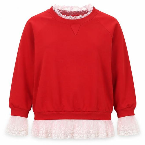 Preworn Womens Red   Pullover Sweatshirt Size XL  - Lace Detail