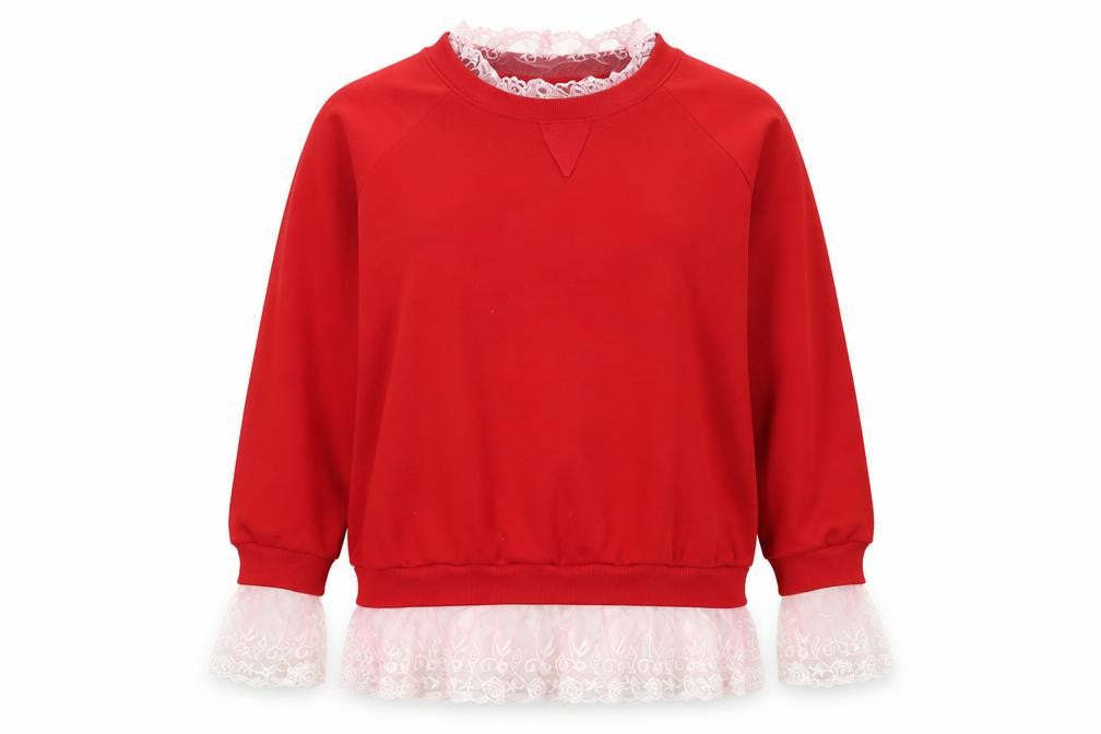 Preworn Womens Red   Pullover Sweatshirt Size XL  - Lace Detail