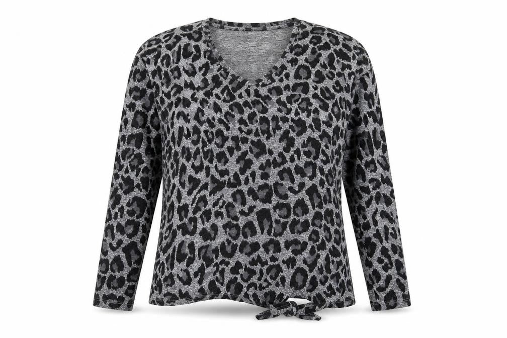 Front view of Papaya women’s grey animal print jumper, size UK 10