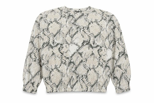 Front view of F&F women’s multicoloured animal print pullover sweatshirt, size UK 12, - oversized